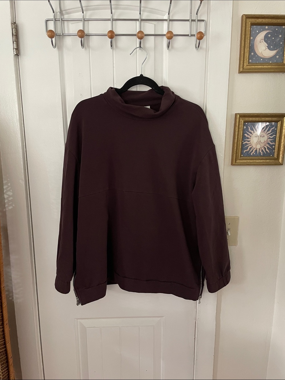 Varley Pullover Funnel Neck Sweater Brown Size Large EUC MISSING DRAWSTRING